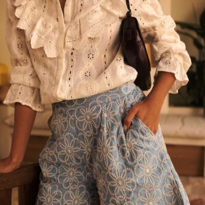 Short femme brodé