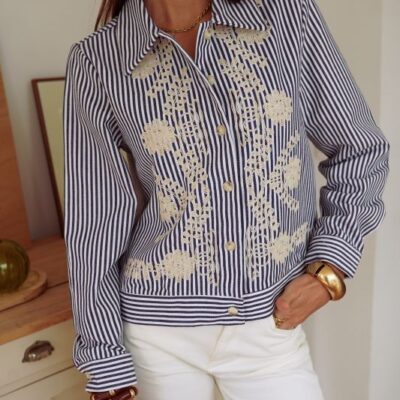 veste femme à rayures brodée