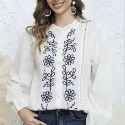 Blouse femme brodée blanche