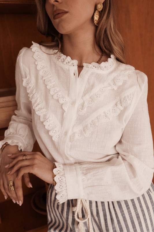 Blouse femme blanche à détails broderie