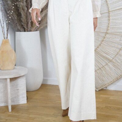 pantalon large à pinces beige