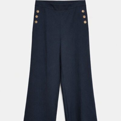 Pantalon femme large à boutons bleu marine