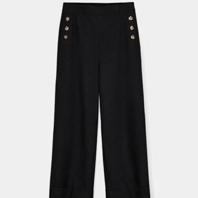 Pantalon femme large à boutons noir