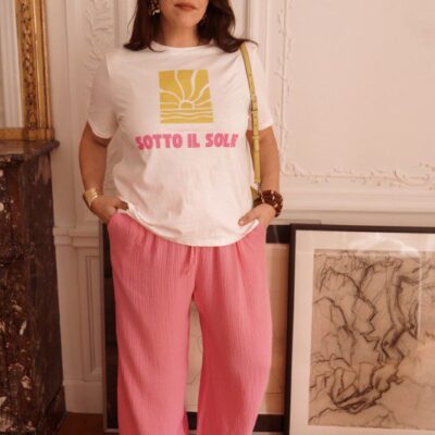 pantalon léger femme rose