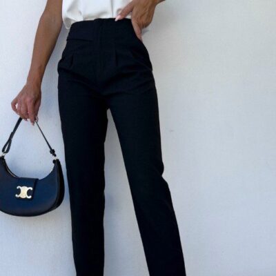 pantalon femme à pinces noir