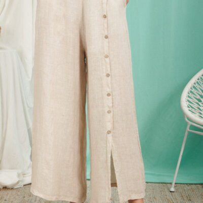 pantalon femme en lin beige