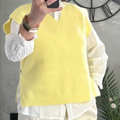 pull femme sans manches jaune