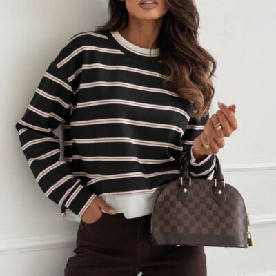 pull rayé avec effet double couche noir